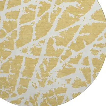 8' Gold And Ivory Abstract Washable Round Rug With UV Protection