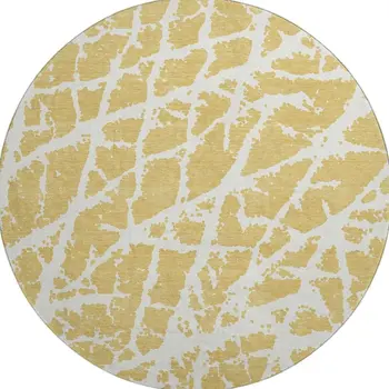 8' Gold And Ivory Abstract Washable Round Rug With UV Protection