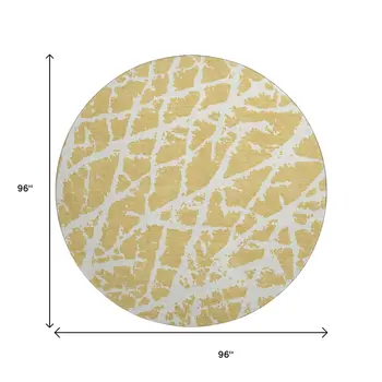 8' Gold And Ivory Abstract Washable Round Rug With UV Protection
