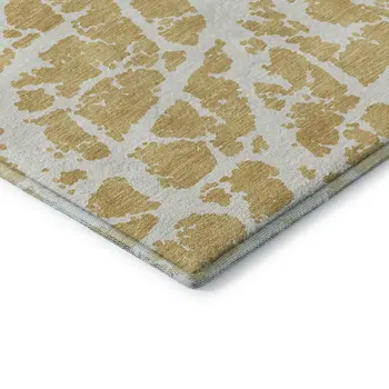 8' X 10' Gold And Ivory Abstract Washable Area Rug With UV Protection