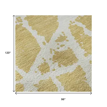 8' X 10' Gold And Ivory Abstract Washable Area Rug With UV Protection