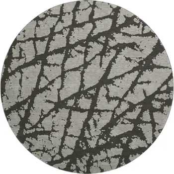 8' Gray And Charcoal Abstract Washable Round Rug With UV Protection