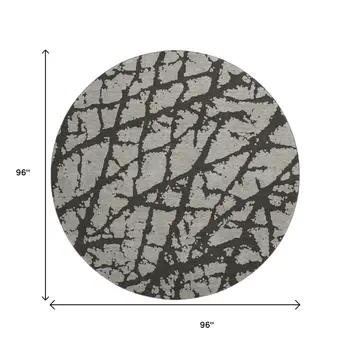8' Gray And Charcoal Abstract Washable Round Rug With UV Protection