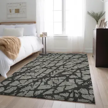 8' X 10' Gray And Charcoal Abstract Washable Area Rug With UV Protection