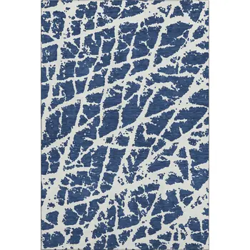 3' X 5' Navy Blue And Ivory Abstract Washable Area Rug With UV Protection