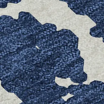 3' X 5' Navy Blue And Ivory Abstract Washable Area Rug With UV Protection