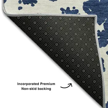8' Navy Blue And Ivory Abstract Washable Round Rug With UV Protection