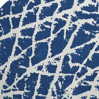 8' Navy Blue And Ivory Abstract Washable Round Rug With UV Protection