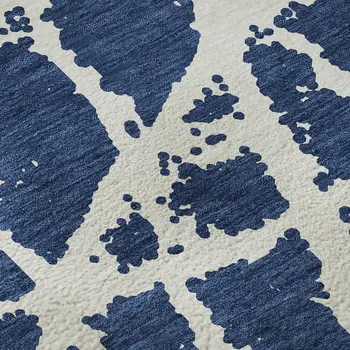 8' X 10' Navy Blue And Ivory Abstract Washable Area Rug With UV Protection