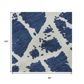 8' X 10' Navy Blue And Ivory Abstract Washable Area Rug With UV Protection