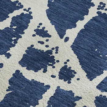 10' X 14' Navy Blue And Ivory Abstract Washable Area Rug With UV Protection