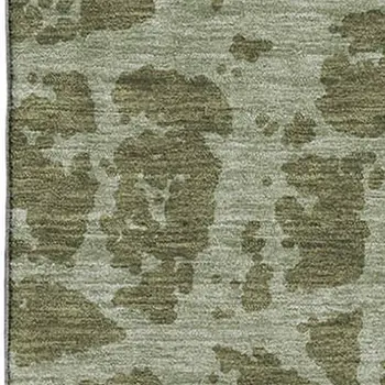 5' X 8' Olive Green And Gray Abstract Washable Area Rug With UV Protection