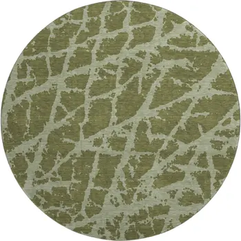 8' Olive Green And Gray Abstract Washable Round Rug With UV Protection