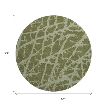 8' Olive Green And Gray Abstract Washable Round Rug With UV Protection