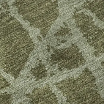 8' X 10' Olive Green And Gray Abstract Washable Area Rug With UV Protection