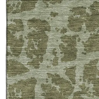 8' X 10' Olive Green And Gray Abstract Washable Area Rug With UV Protection