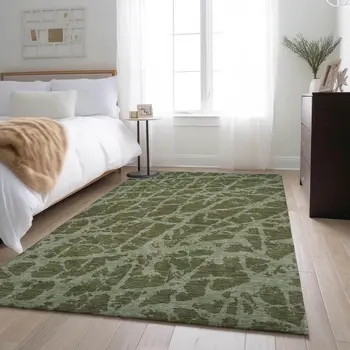 10' X 14' Olive Green And Gray Abstract Washable Area Rug With UV Protection