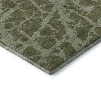10' X 14' Olive Green And Gray Abstract Washable Area Rug With UV Protection