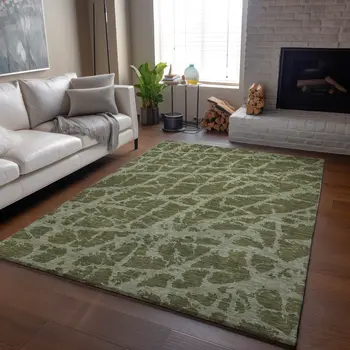 10' X 14' Olive Green And Gray Abstract Washable Area Rug With UV Protection