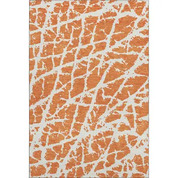 5' X 8' Orange And Ivory Abstract Washable Area Rug With UV Protection