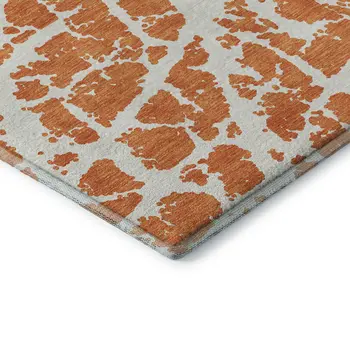5' X 8' Orange And Ivory Abstract Washable Area Rug With UV Protection