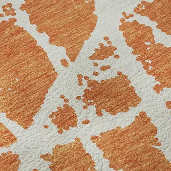 8' X 10' Orange And Ivory Abstract Washable Area Rug With UV Protection