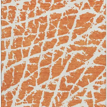 8' X 10' Orange And Ivory Abstract Washable Area Rug With UV Protection