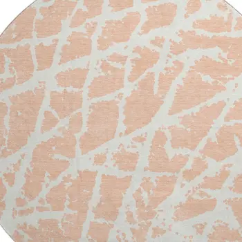 8' Peach And Ivory Abstract Washable Round Rug With UV Protection