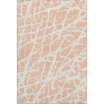 10' X 14' Peach And Ivory Abstract Washable Area Rug With UV Protection