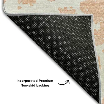 10' X 14' Peach And Ivory Abstract Washable Area Rug With UV Protection