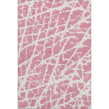 5' X 8' Pink And Ivory Abstract Washable Area Rug With UV Protection