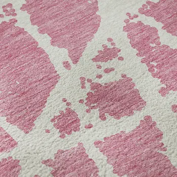 5' X 8' Pink And Ivory Abstract Washable Area Rug With UV Protection