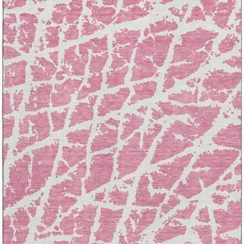 5' X 8' Pink And Ivory Abstract Washable Area Rug With UV Protection