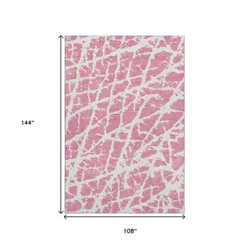 9' X 12' Pink And Ivory Abstract Washable Area Rug With UV Protection