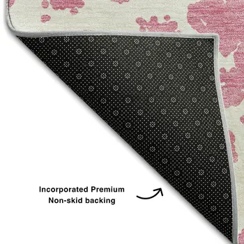 10' X 14' Pink And Ivory Abstract Washable Area Rug With UV Protection