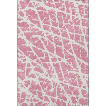 10' X 14' Pink And Ivory Abstract Washable Area Rug With UV Protection