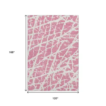 10' X 14' Pink And Ivory Abstract Washable Area Rug With UV Protection