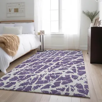 8' X 10' Purple And Ivory Abstract Washable Area Rug With UV Protection