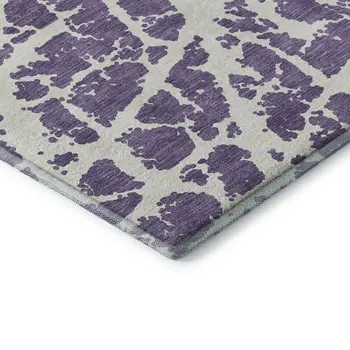8' X 10' Purple And Ivory Abstract Washable Area Rug With UV Protection
