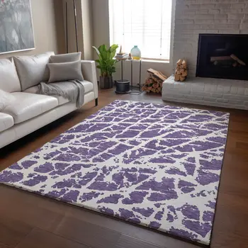 8' X 10' Purple And Ivory Abstract Washable Area Rug With UV Protection