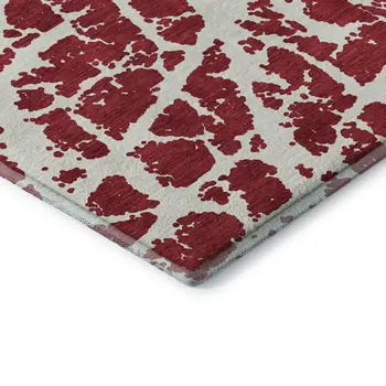 3' X 5' Red And Ivory Abstract Washable Area Rug With UV Protection