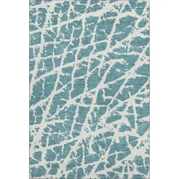 3' X 5' Teal And Ivory Abstract Washable Area Rug With UV Protection