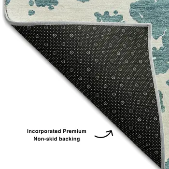 3' X 5' Teal And Ivory Abstract Washable Area Rug With UV Protection