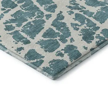 3' X 5' Teal And Ivory Abstract Washable Area Rug With UV Protection