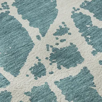 3' X 5' Teal And Ivory Abstract Washable Area Rug With UV Protection