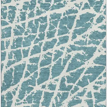 3' X 5' Teal And Ivory Abstract Washable Area Rug With UV Protection