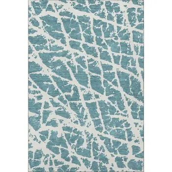 9' X 12' Teal And Ivory Abstract Washable Area Rug With UV Protection