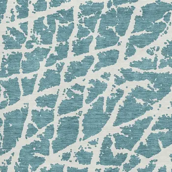 10' X 14' Teal And Ivory Abstract Washable Area Rug With UV Protection