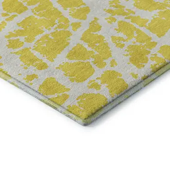 8' X 10' Yellow And Ivory Abstract Washable Area Rug With UV Protection
