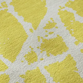 10' X 14' Yellow And Ivory Abstract Washable Area Rug With UV Protection